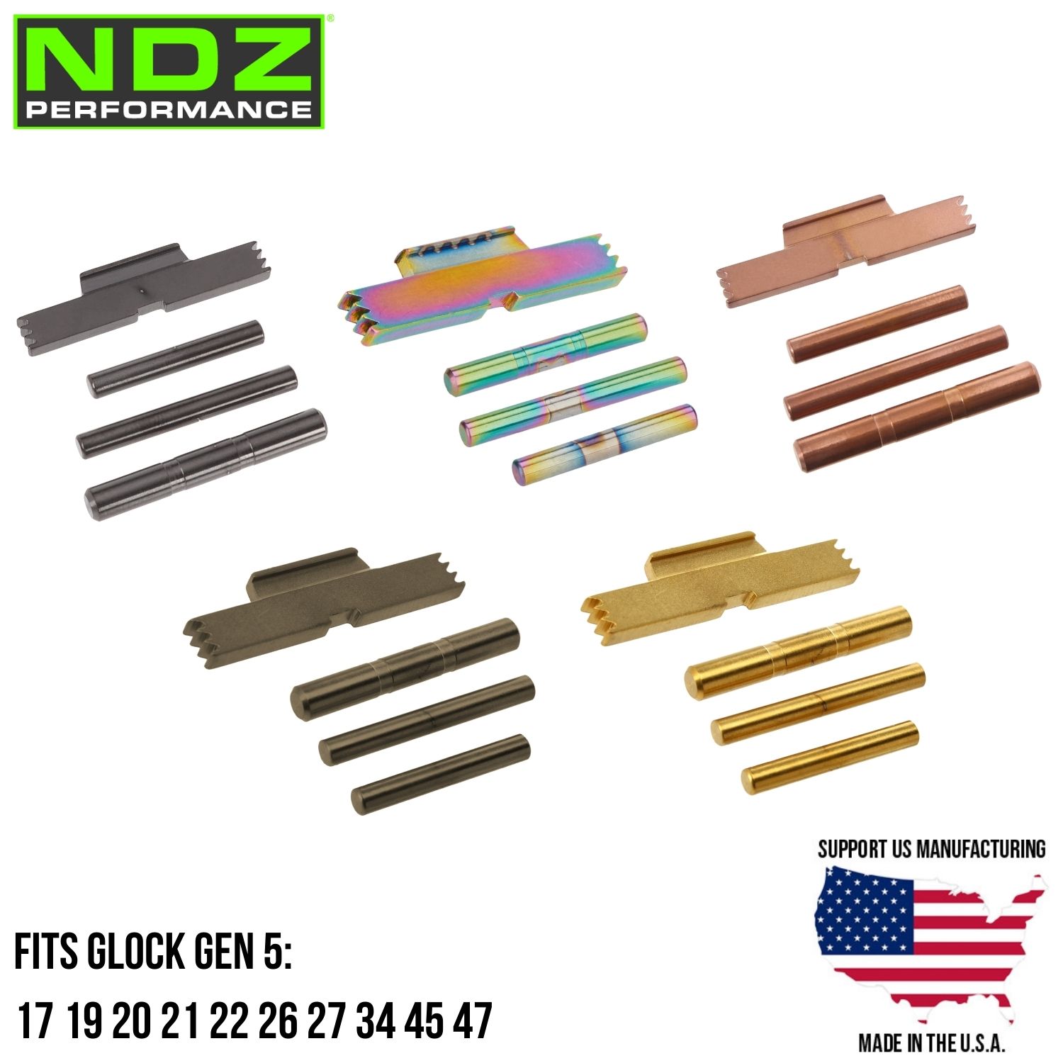 NDZ Trigger Pins Kit ESLL Stainless PVD Fits Glock 17 19 20 22 26