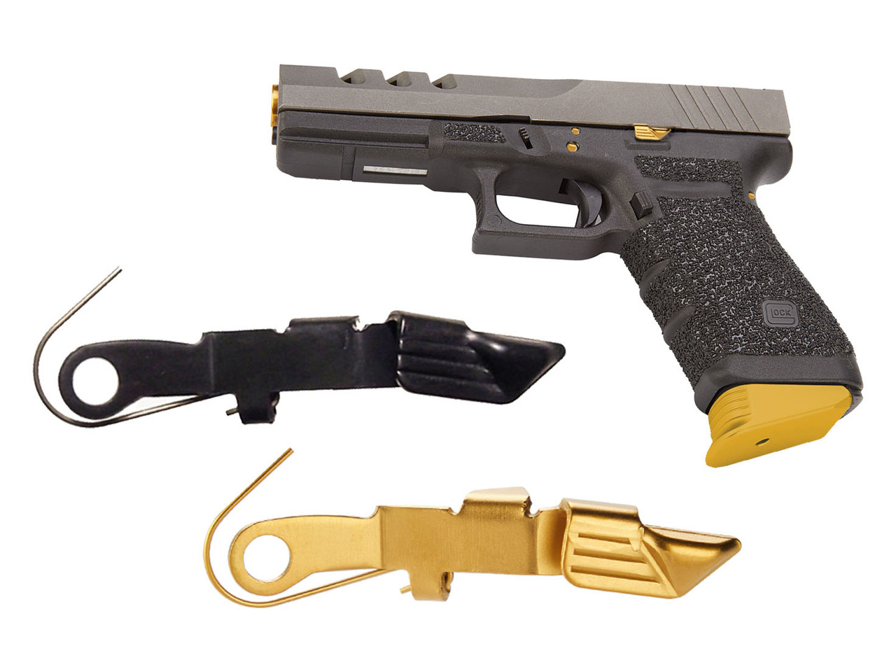 Glock 34 Fixed Slide Model エクステンションバレル Extended Slide Stop Release Steel PVD OEM fits Glock Gen 1-4 20 21