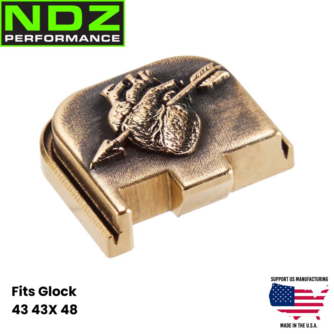 NDZ Glock 43 43X 48 Brass 3D Slide Cover Back Plate Heart Shot CNC