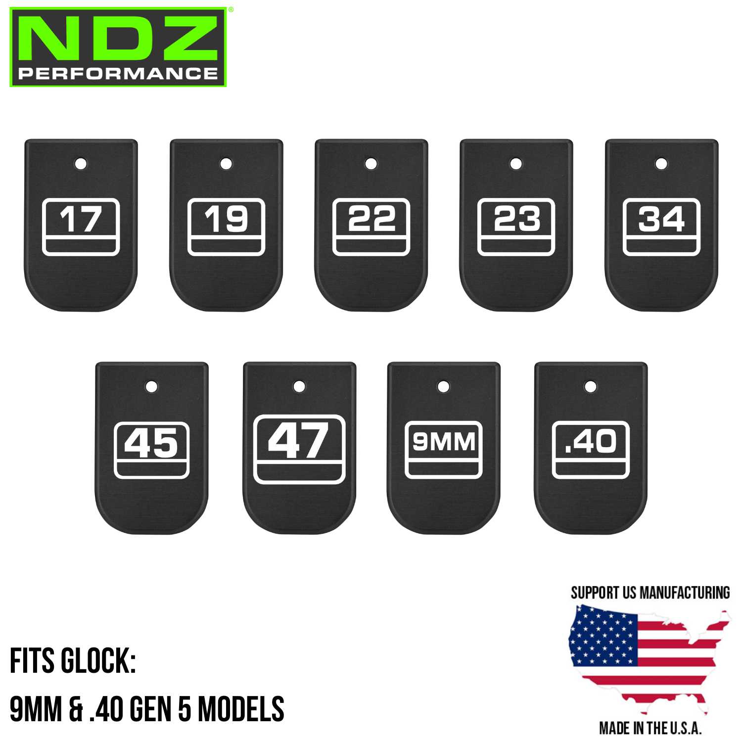 NDZ Glock Gen 5 17 19 22 23 34 45 47 Engraved Model Magazine Base