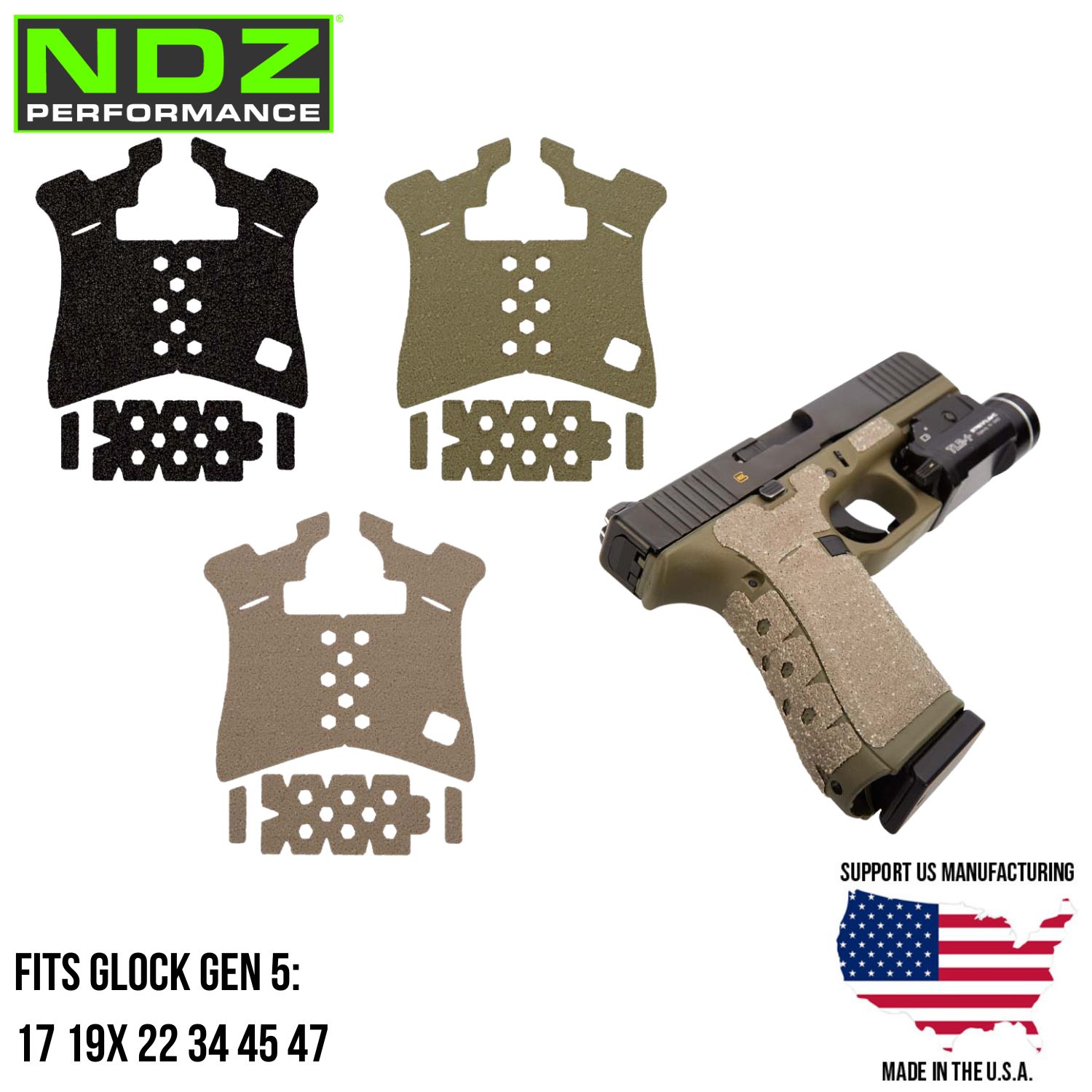 NDZ Glock Gen 5 17 19X 22 34 45 47 PRO Grip Tape Enhanced