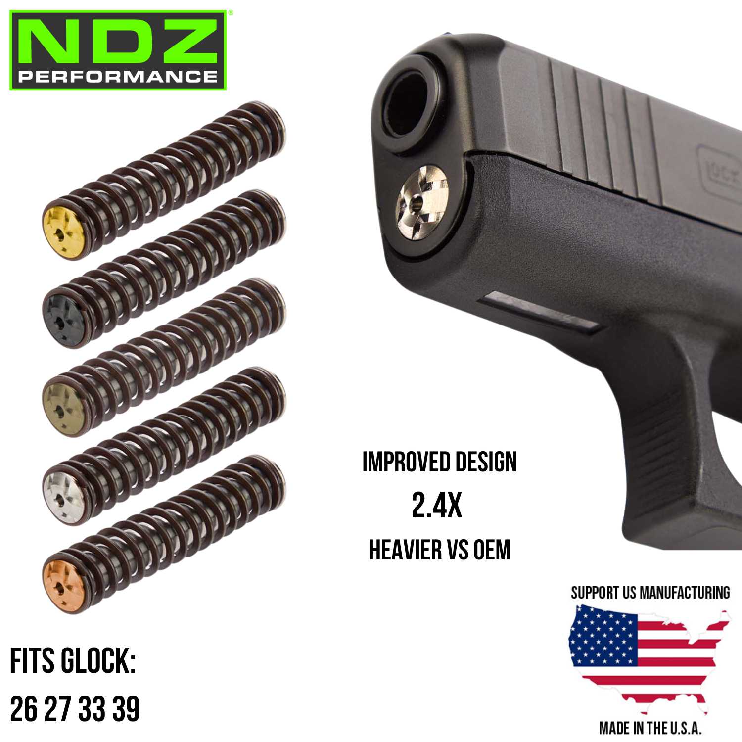 NDZ Glock 26 27 33 39 Stainless Steel Heavyweight Guide Rod