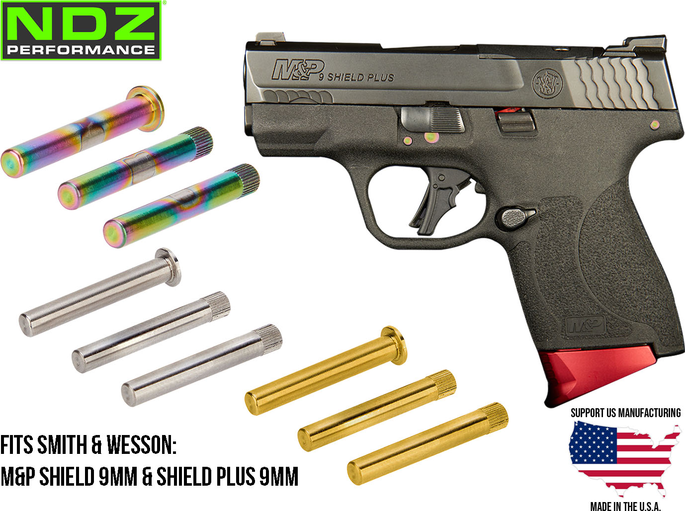 NDZ Smith & Wesson Shield Plus Pin Kit Stainless Steel Locking